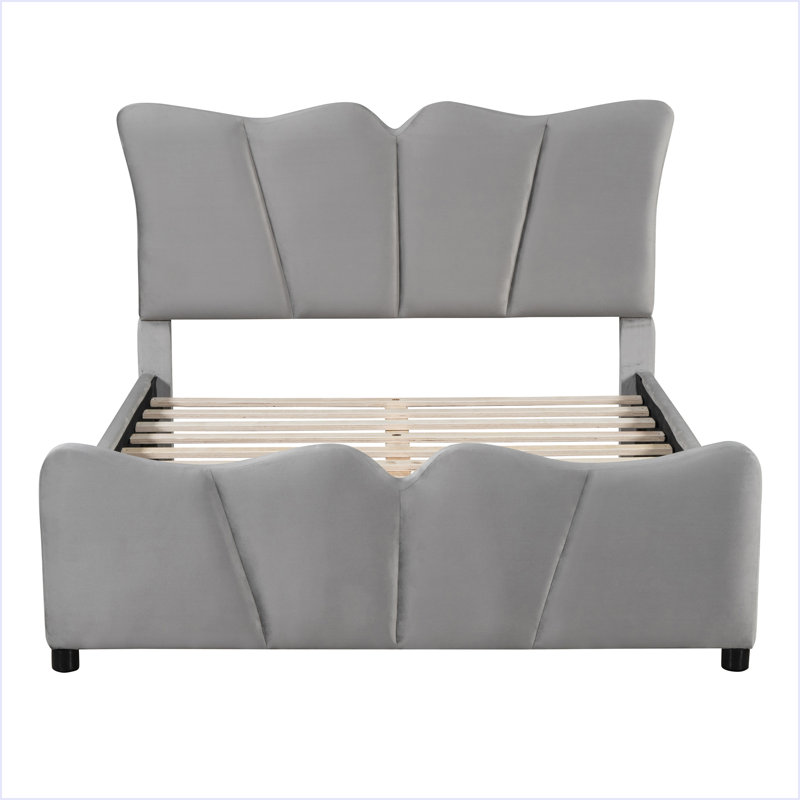 Lit plateforme tapissier en velours, Gris, Lit double