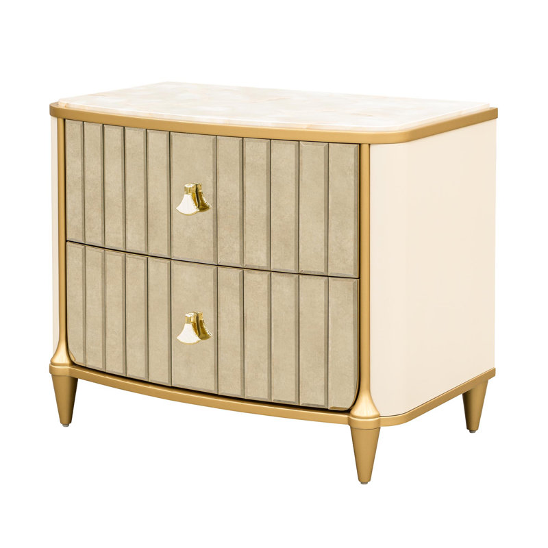 Scotts Square 2-Drawer Mirrored Nightstand - Light Champagne