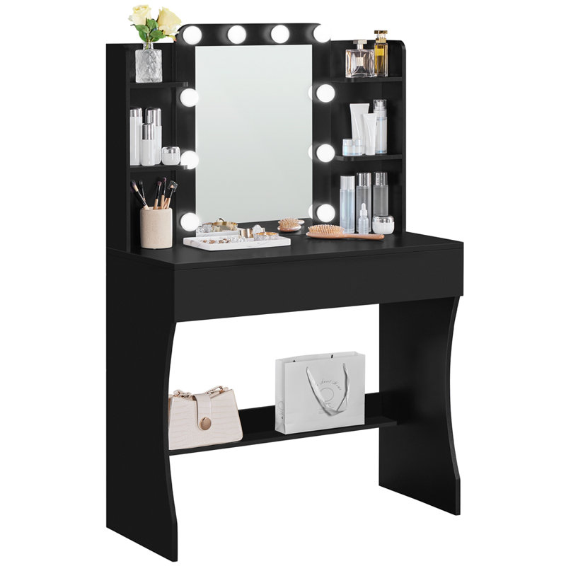 Dressing Table with Mirror, Black