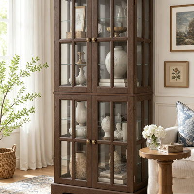 Antique Display Cabinet with Glass Doors & Adjustable Shelves