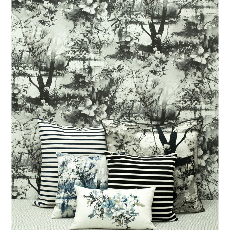 Les Papiers Floral Wallpaper Double Roll, Ecru/Noir
