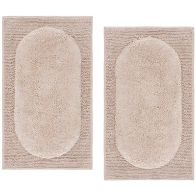Zino Oval Textured Hand Tufted 100% Cotton Machine Washable Bathmat