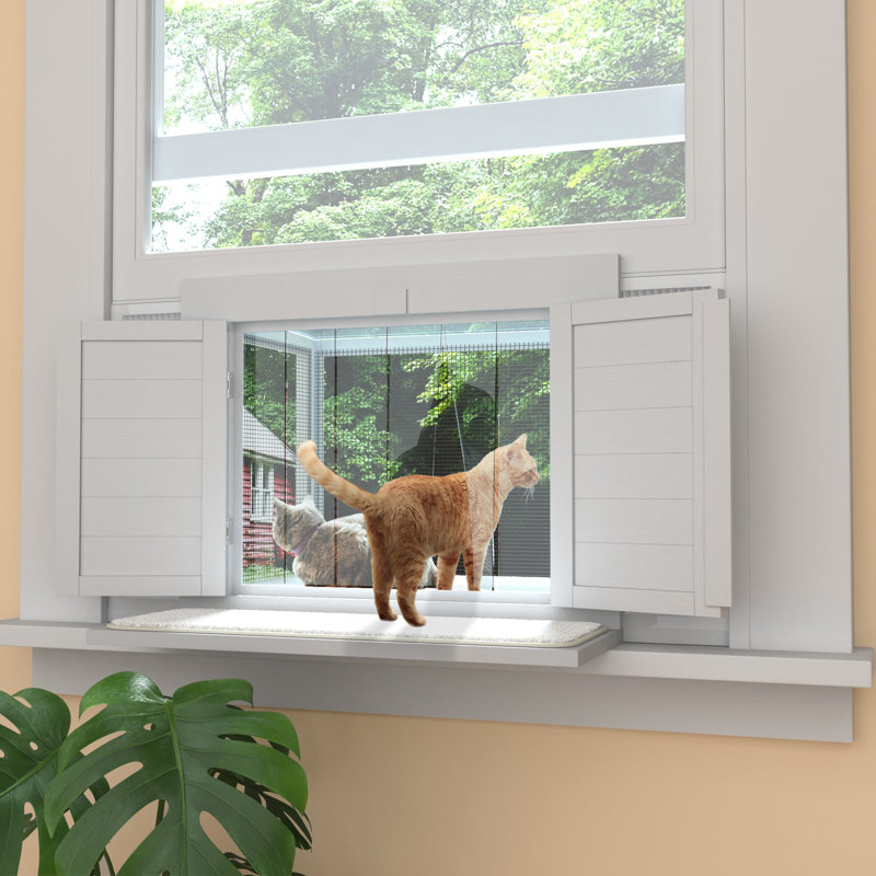 Cat Window Box, Window Catio Universal Cat Window Perch with Waterproof Transparent Top Fits Double Hung Windows 24" to 42.5" Wide, for Sunbathing, Napping & Nature Viewing