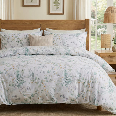 100% Cotton Duvet Cover Set Queen Size Vintage Chic Style Green Floral Duvet Cover Lightweight Floral Bedding Set with Zipper Closure for All Season, Exquisite, Ultra Soft
