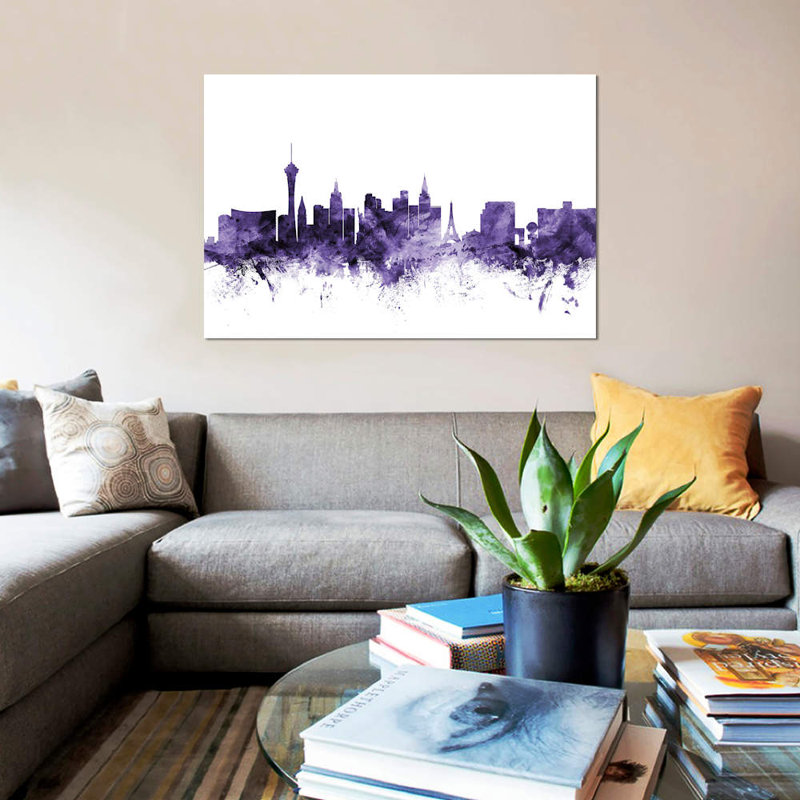 «Las Vegas, Nevada Skyline» par Michael Tompsett, impression, H 8 po x l 12 po x P 0,75 po, Toile tendue, Pas de tapis