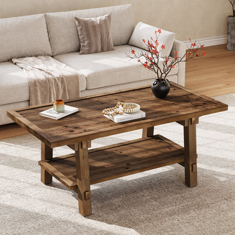 47-Inch Solid Wood Rectangular Coffee Tables Cocktail Table For Living Room