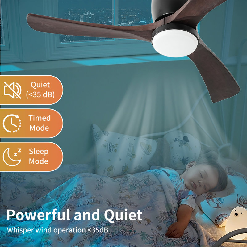 Ventilateur de plafond en bois massif 42 "avec plafonnier encastré, moteur à courant continu, Noir, Brown