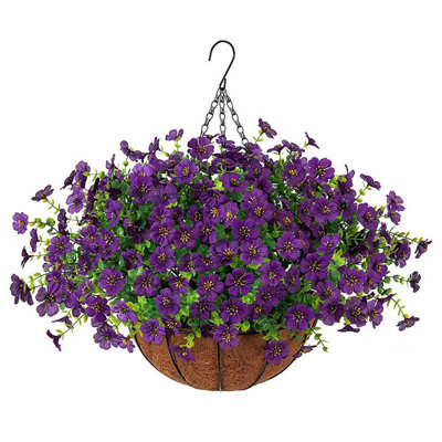 Fleurs artificielles pour l'extérieur, panier suspendu, plantes résistantes aux rayons UV pour patio, porche, balcon, jardin, intérieur, extérieur, décoration intérieure