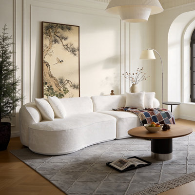 Modern Curved Sectional Sofa, 4-Seat Comfy Cloud Couch, Minimalist Modular Sofa with Soft Cushions, No Assembly Required, Ideal for Living Room, Apartment, Office, Compact Space-Friendly Design