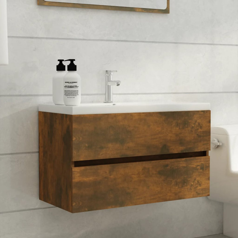 Adja 80cm Bathroom Vanity Base Only, Smoked Oak - No Mirror