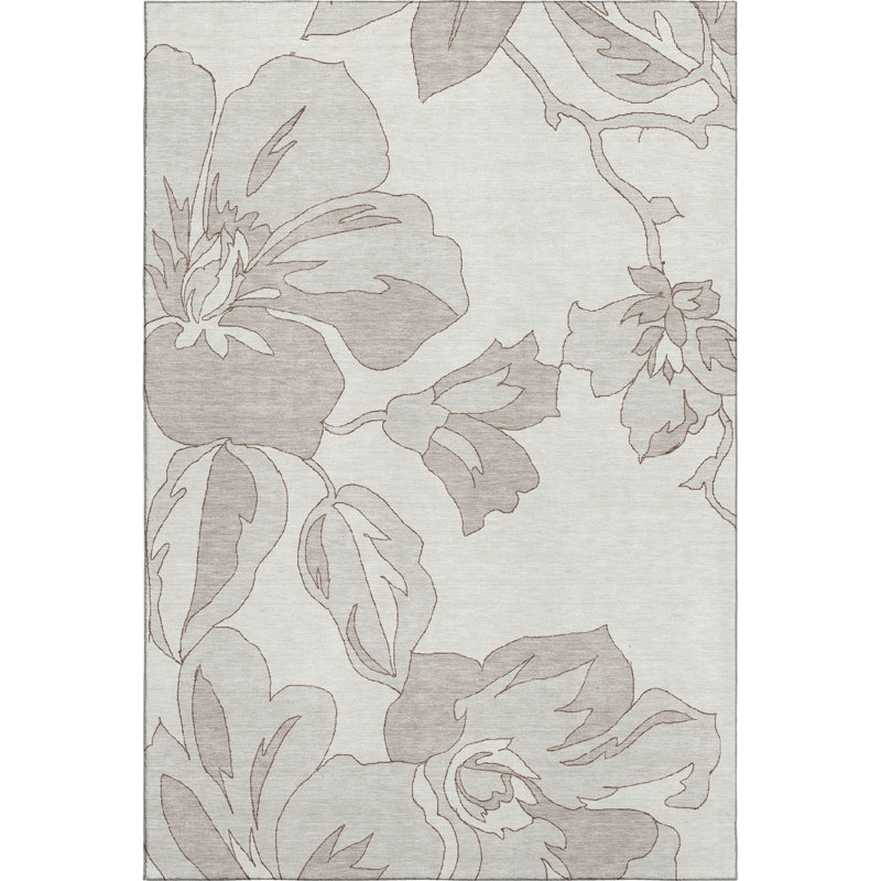 Premium Machine Washable Prisco Ivory Rug, Rectangle 5' x 7'6"