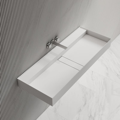 MonBlari 47" X 18" Solid Surface Wall Mounted Bathroom Sink Matte White