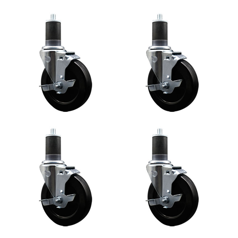 Ensemble de roulettes extensibles pivotantes en caoutchouc dur avec frein SCC TLB 5 po x 1-5 / 8 po