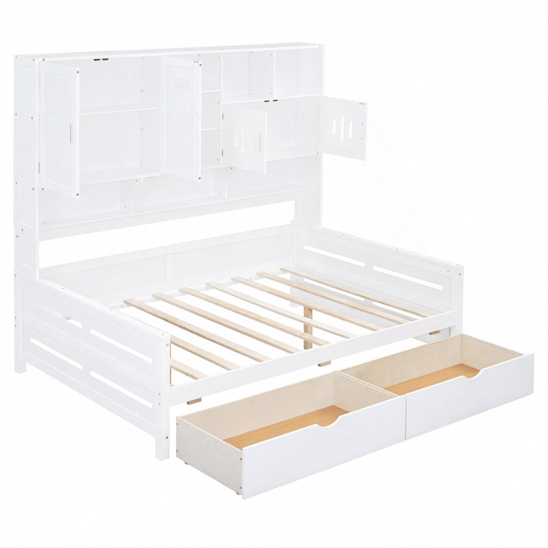 Latvina wooden daybed with storage and shelves, Simple, Blanc