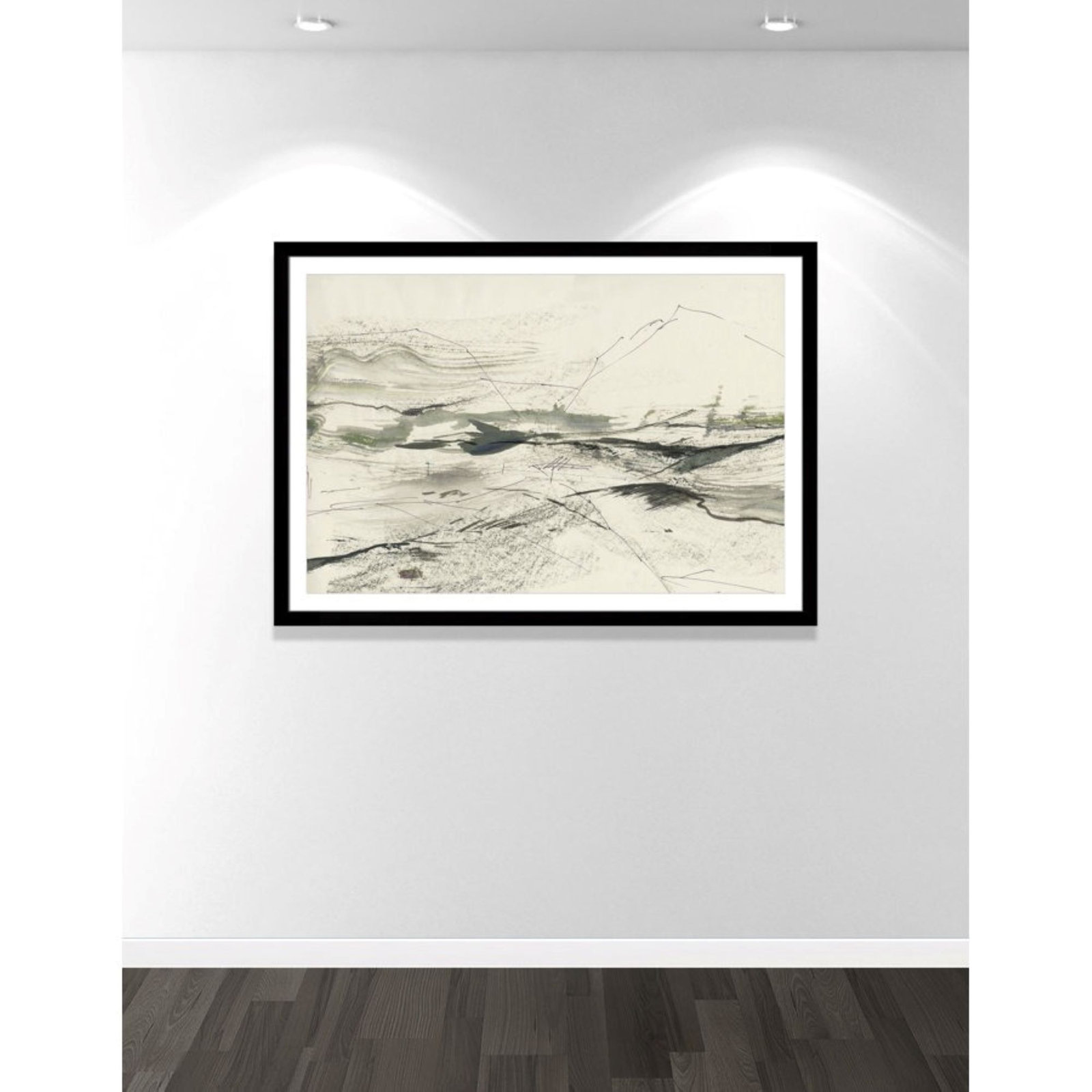 Green Sketches Print by PI Studio, 39" H x 55" W x 1.25" D, Black Cube Picture Framed, White
