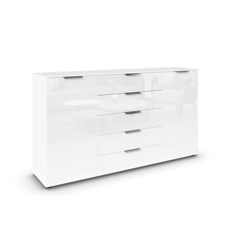 Flipp 5 - Drawer Chest of Drawers, Alpine White/White Glass/Chrome