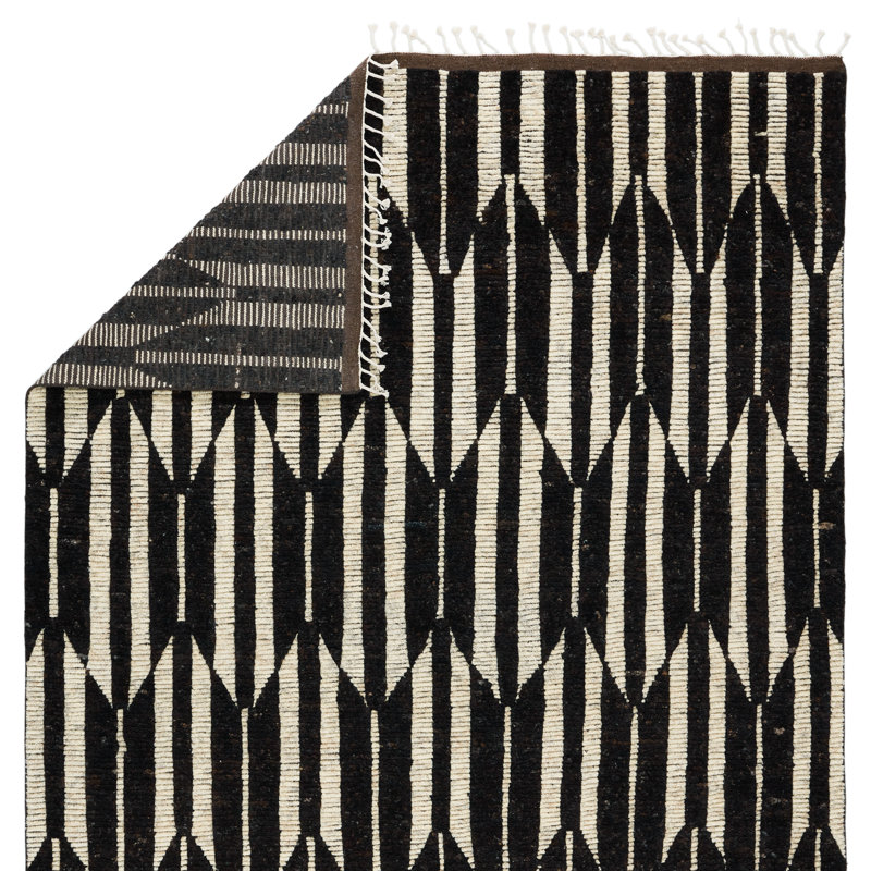 Keoka Hand Knotted Wool Geometric Area Rug in Dark Brown/Ivory, Rectangle 10' x 14'