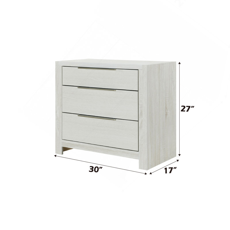 Jehoram Beige 3-Drawer Nightstand | Fully Assembled Storage Cabinet | Gift Idea, White