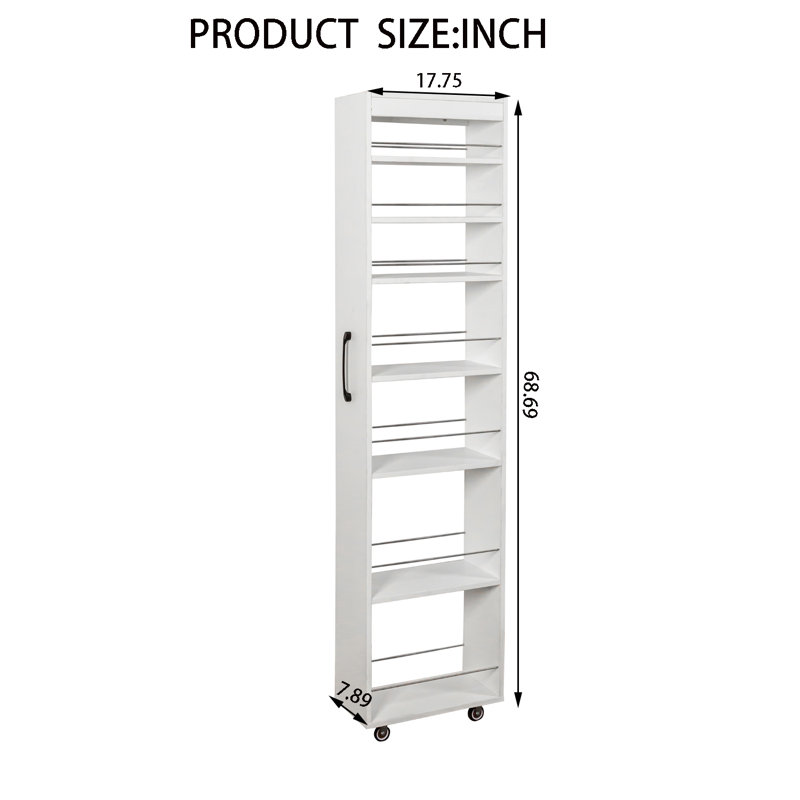 Garde-manger coulissant multifonctionnel à 7 niveaux avec tablettes ouvertes, Blanc