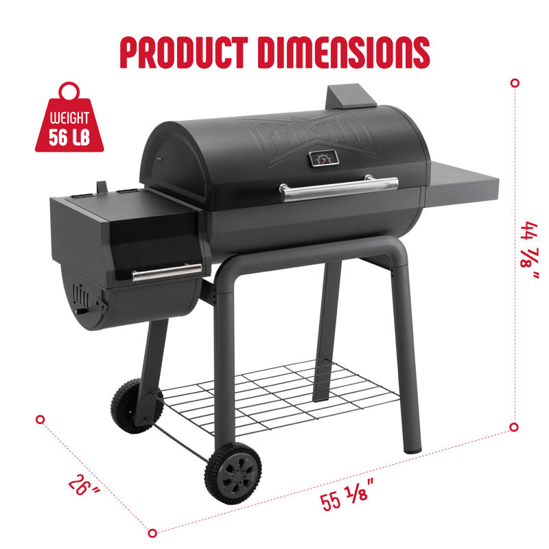Feasto Heavy-Duty Charcoal Grill with Offset Smoker, 815 Sq. In. Cooking Area Outdoor BBQ Grill with Built-in Thermometer, Adjustable Charcoal Pan, Side Shelf & Wheels