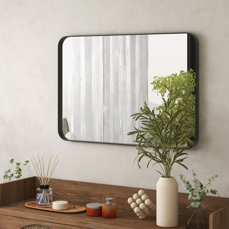 Ronni Metal Rectangle Wall Mirror, Black