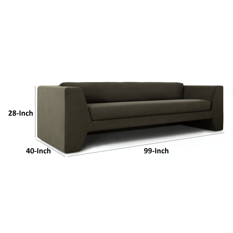 Canapé Roe, velours performance, accoudoirs larges, 99 po, Vert mousse hivernal