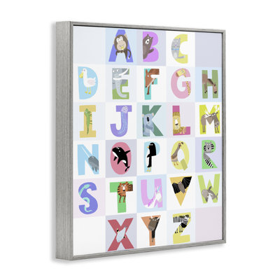 Alphabet animal en giclée encadrée gris clair, design par Carla Daly