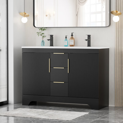Ensemble de meuble-lavabo double 48 po avec comptoir en résine Skeen, robinet, assemblage requis
