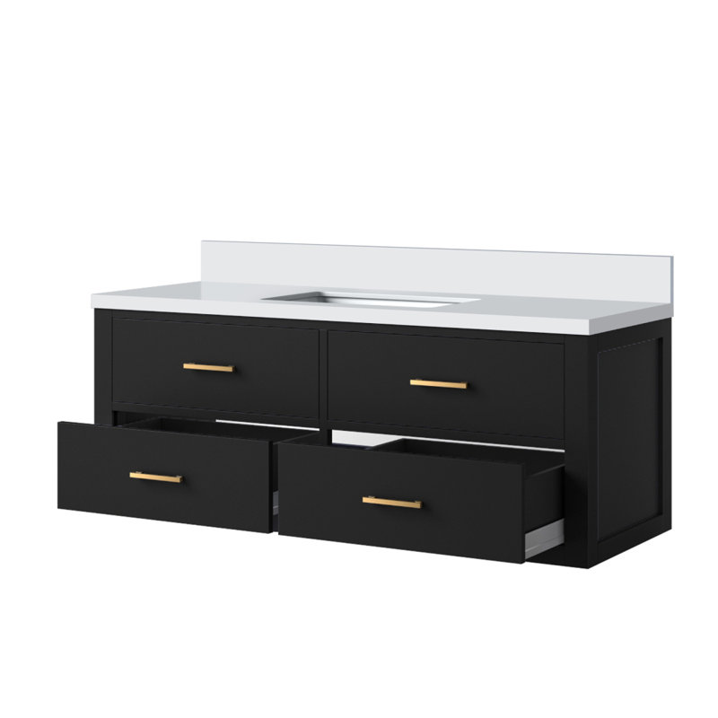 Meuble-lavabo simple noir 48 po X P 22 po D, avec plateau en marbre de culture, Noir