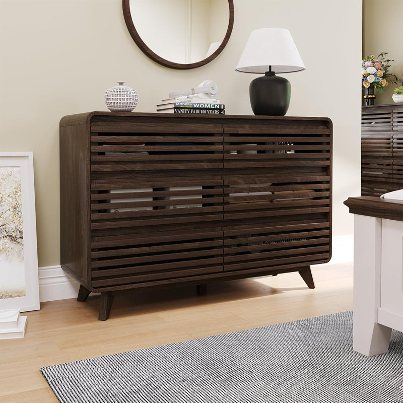Commode Grille 6 tiroirs, noyer, Noyer