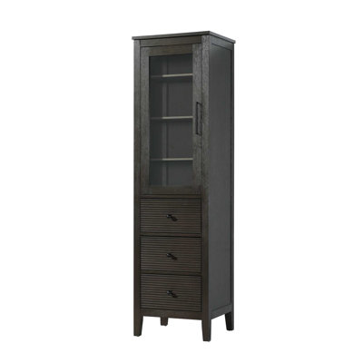20 Inch Glass Bath Storage Glass Cabinet in Chocolate Oak