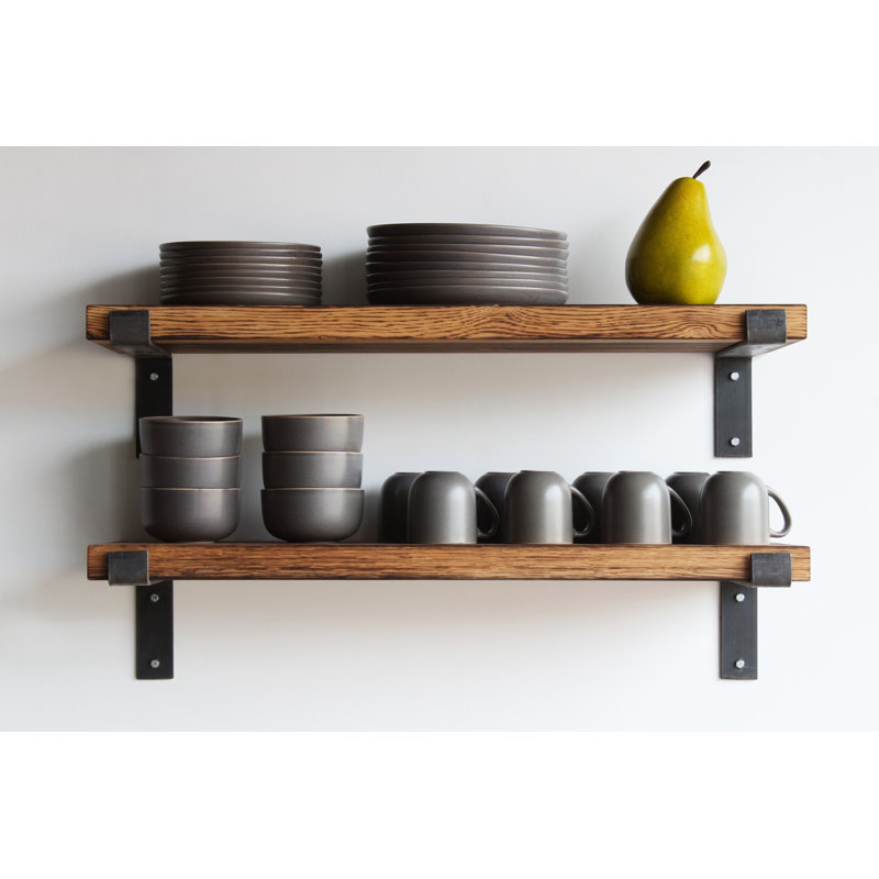 Gelinas 2 Piece Oak Bracket Shelf, 1.75" H x 36" W x 11" D, Torched Oak