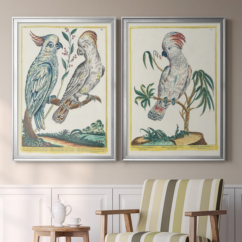 «Pastel Birds I», toile encadrée de qualité supérieure - prête à être accrochée, Argent, H 30,5 po x l 45 po x P 1,25 po