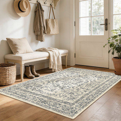 Heirloom Medallion Pattern Polyester Area Rug - Soft Vintage Carpet with Canvas Backing, Classic Floor Rug for Living Room Dining Room
