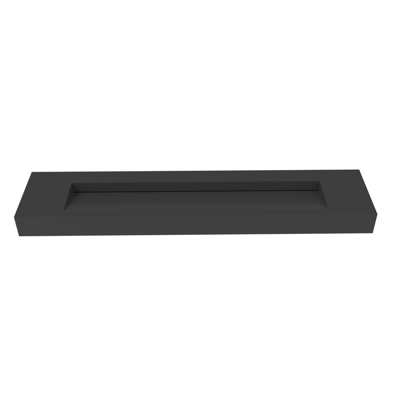 Pyramid 84" Wall Mounted Rectangular Solid Surface Bathroom Trough Sink in Matte Finish - Black, Black