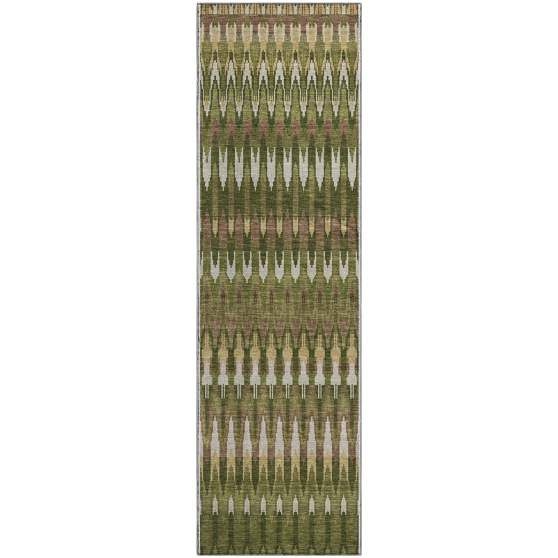 Premium Machine Washable Prisco Olive Rug, Runner 2'3" x 7'6"