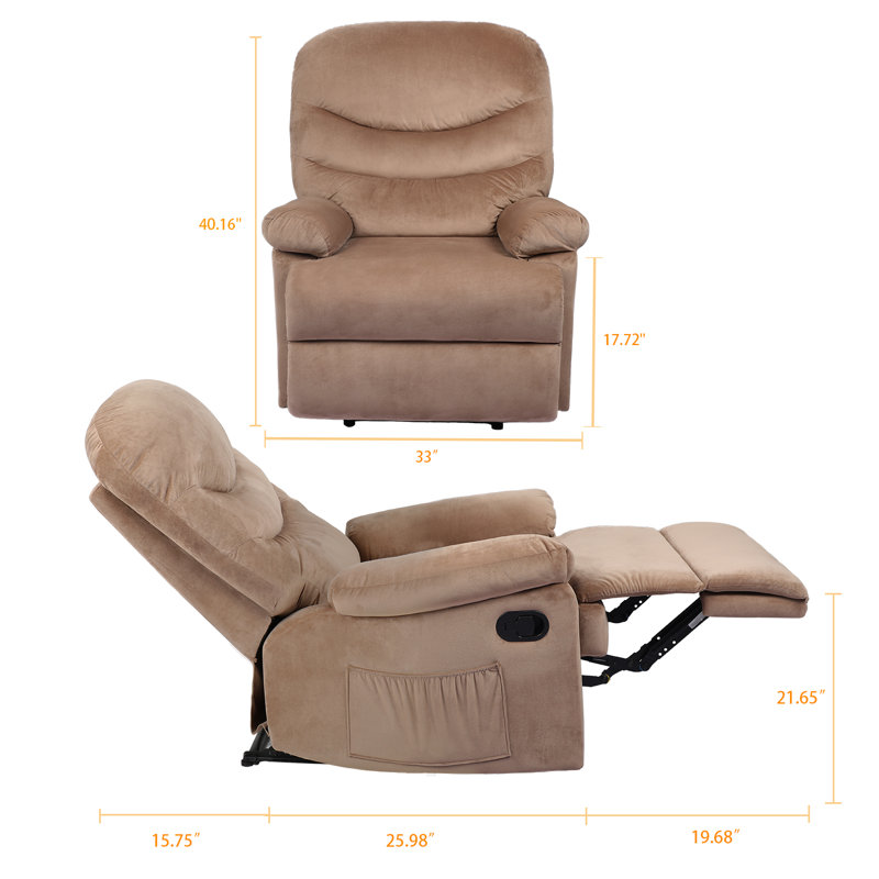 Fauteuil inclinable de cinéma maison manuel de 34 po de largeur, Velours beige