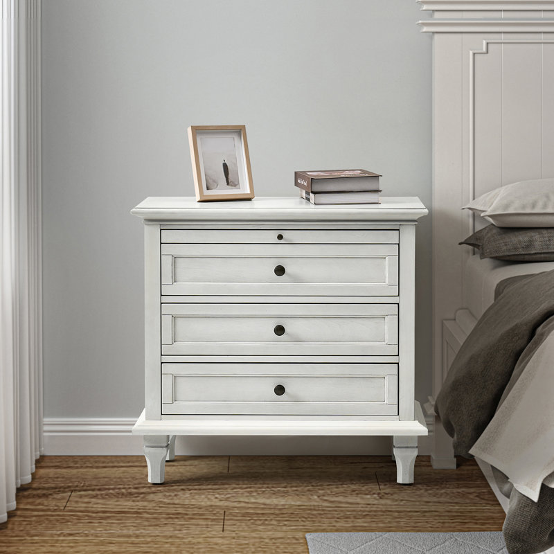 Arthelia Traditional 28.37''W 3-Drawer Nightstand with Charging Station and Pull-out Shelf, White