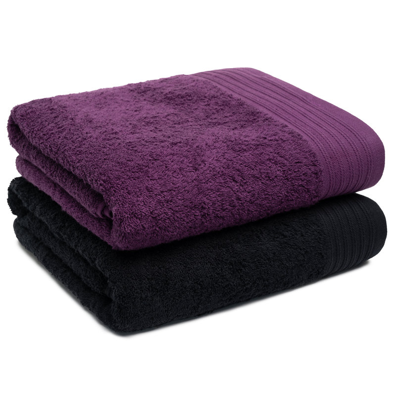 Lorena Midweight Bath Sheet, Black/Plum