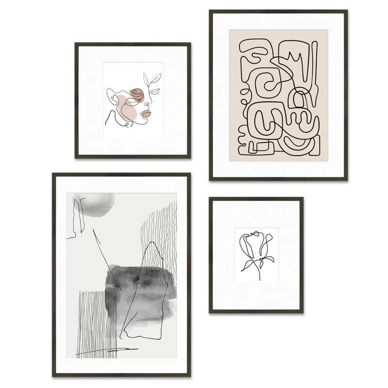 Capullo Wood Picture Frame - Set of 4 with Mat, Black