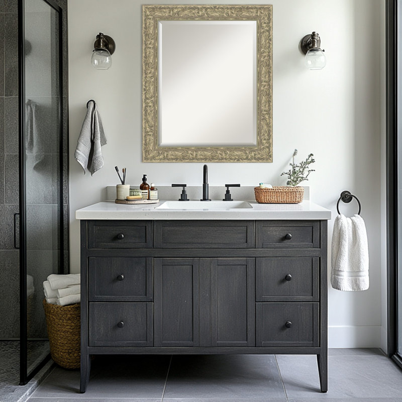 Miroir mural de salle de bain Luxe Antique, 28,75 po x 34,75 po, Argent antique
