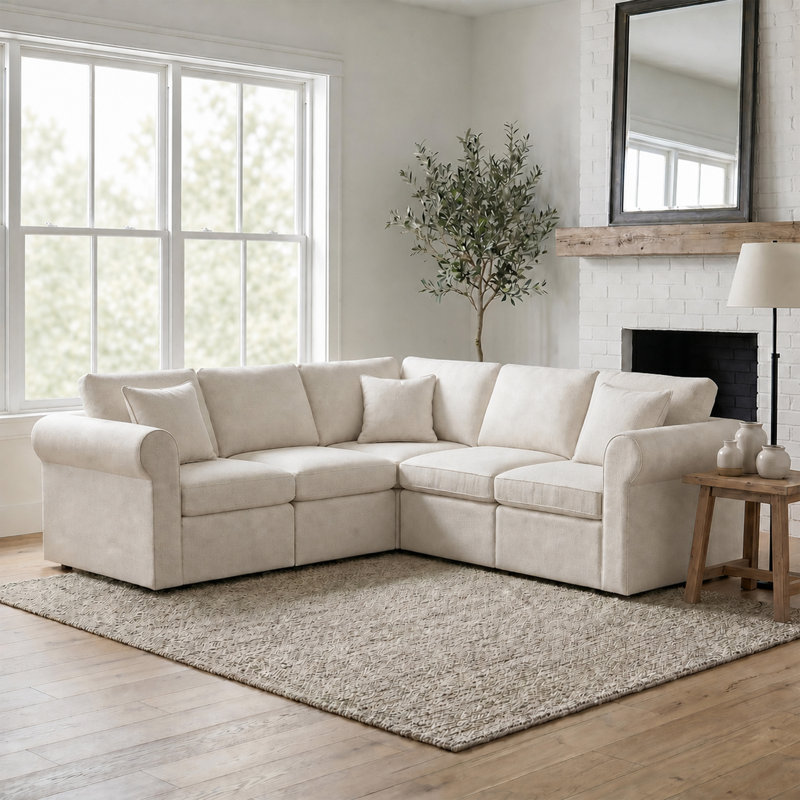 Canapé modulaire en coin rembourré en L 5 pièces Lockheart, Polyester beige
