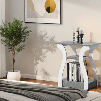 Table d'appoint multifonctionnelle avec station de charge - ports et prises USB, table de chevet et table de bout