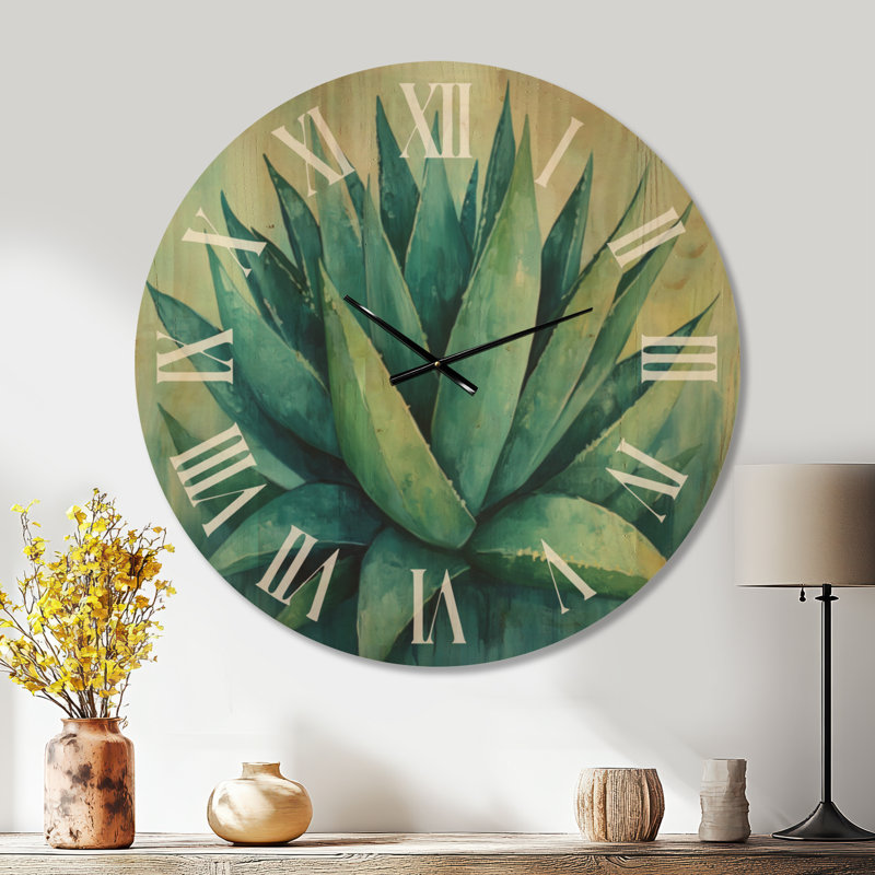 Horloge murale ronde en bois Bold Blue Agave - Style sud-ouest, Très grand