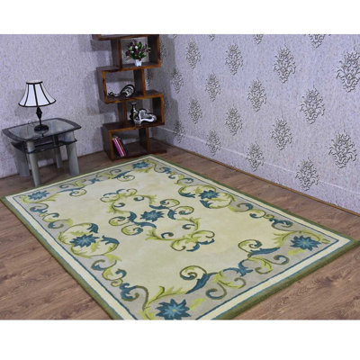 Gratton HAND TUFTED WOOL ECO-FRIENDLY AREA RUGS, Light Green Color, Floral Design -  Alcott HillÂ®, 5AB780B962E84AA6A0FCA489D47B3600