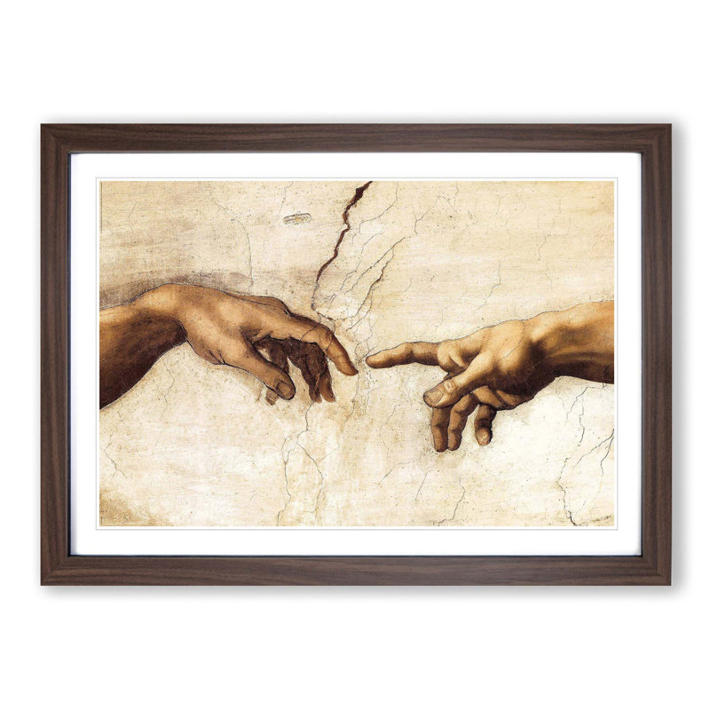 Creation of Adam Hands by - Framed Print, Walnut