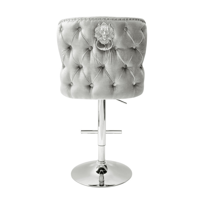 Hartfo Swivel Upholstered Adjustable Height Bar Stool with Steel Frame, Silver