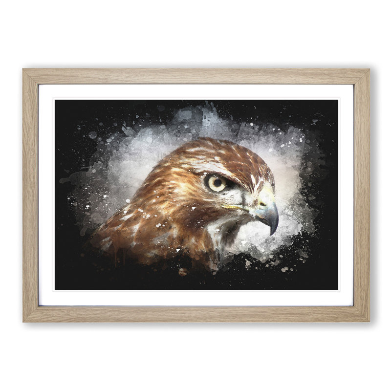 Hawk - Picture Frame Graphic Art Print, 62cm H x 87cm W x 2cm D, Oak Framed
