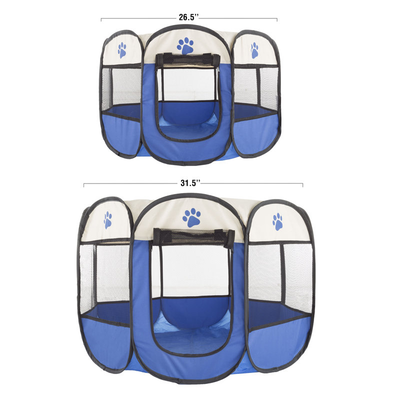 Blue & Tan Portable Plastic Pet Playpen with Carrying Case