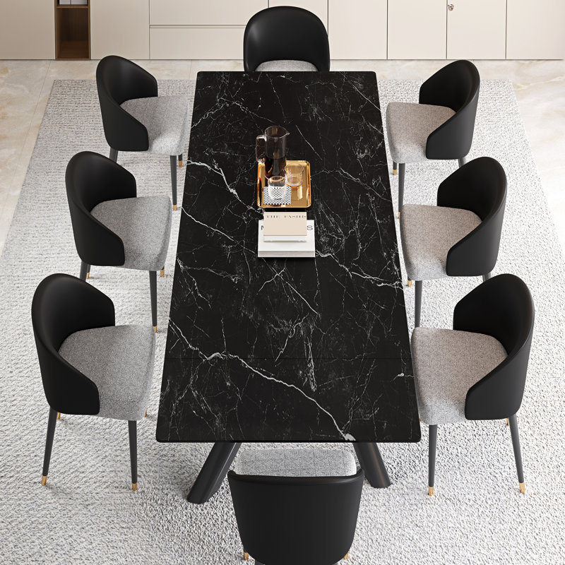 Charlana 70.86" to 102.36" Extendable Rectangular Sintered Stone Dining Table For 8-10, Black